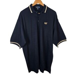 Catalina Bay Mens 2XL CAT Embroidered Logo‎ Black Short Sleeve Polo Shirt